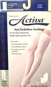Activa Pro Anti-Embolism Stockings H5213 Size Large Thigh High White 18 mmHg NEW - Picture 1 of 2