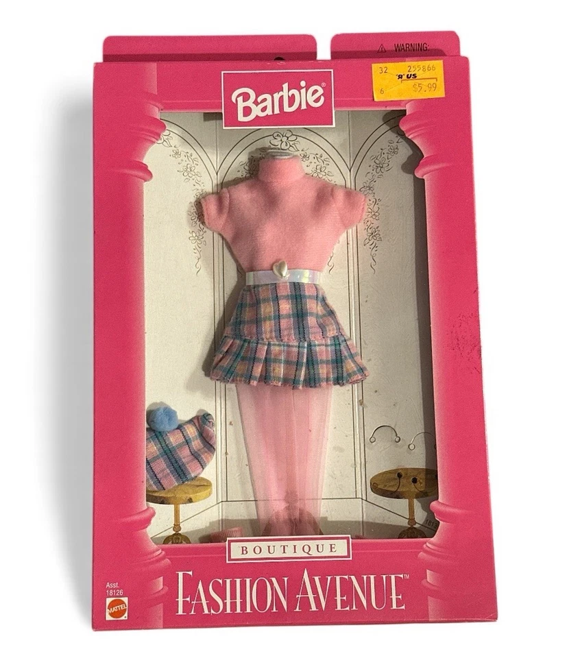Mattel 1997 Barbie Fashion Avenue Boutique Pink White Color Block Set 18126 Boho
