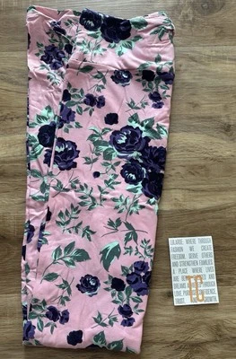 New Release LuLaRoe TC Tall & Curvy Leggings Beautiful Pink Rose Flower Print - Imagem 1 de 3