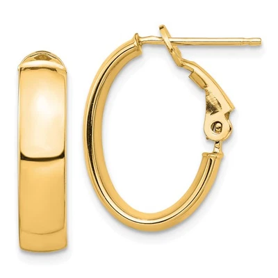 Italian 14k Yellow Gold 5mm x 19mm Small Omega High Polished Oval Hoop Earrings - Image 1 of 3