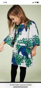 Mini Rodini Girls Peacock Dress 128/134 7-9 Years EUC Organic Cotton - Picture 1 of 11