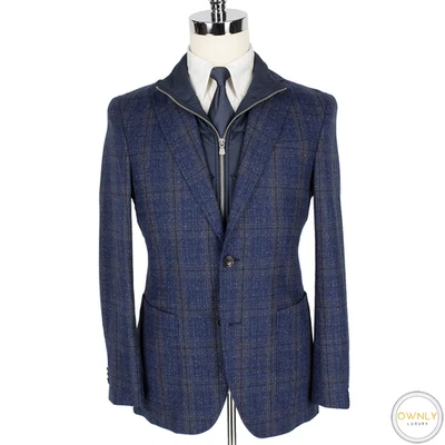 NWT Jack Victor Blue Grey Wool Cashmere Plaid Remov. Inlay 2Btn Jacket 38R - Image 1 of 4