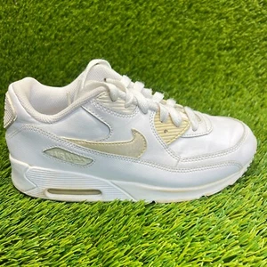 Nike Air Max 90 Boys Size 3Y White Gold Athletic Running Leather Shoes Sneakers - Picture 1 of 10