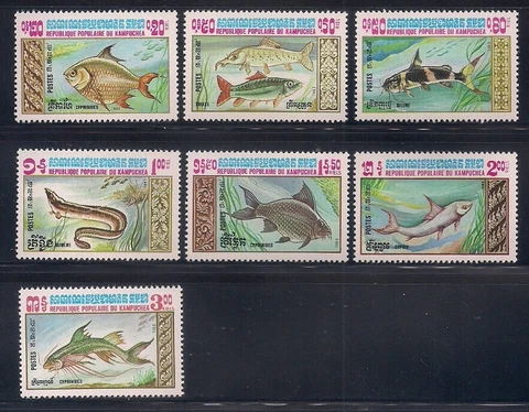 Cambodia    1983    Sc # 447-53    Fish    MNH    OG Cover