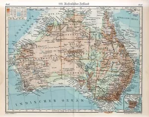 Mapa antiguo de Australia continental y Tasmania de 1920 - Imagen 1 de 2