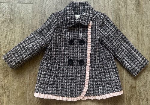 CAPPOTTO TWEED KATE SPADE NEW YORK BAMBINA ROSA E NERO A QUADRI 18MOS NUOVO SENZA ETICHETTE