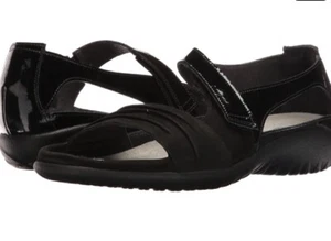 NAOT Papaki Black Patent Suede Sandals LADIES US 10 or EU 41 Arch Support NWOT - Picture 1 of 16