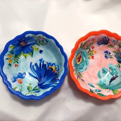 Tigelas de melamina azul e coral Delaney 2-Pioneer Woman 5,25 novas com etiquetas - Imagem 1 de 4