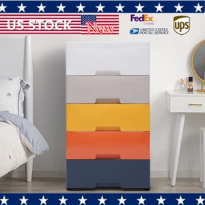 5Drawer Baby Wardrobe Closet Plastic Vertical Closet Toy Storage Cabinet Bedroom - Picture 1 of 22