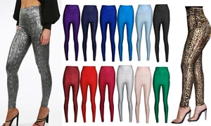 Ladies Womens Super Stretch Shiny High Waist Leggings Skinny Tight Dancing Pants - Picture 1 of 4