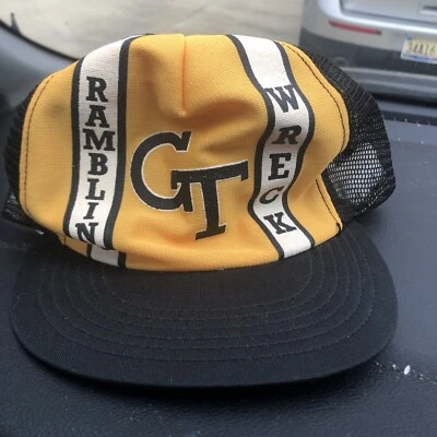VTG RARE 70s/80s Georgia Tech Ramblin Wreck AJD Lucky Stripes NCAA Trucker Hat - Image 1 of 4