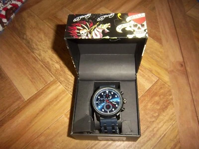 RELOJ HOMBRE ED HARDY NEGRO/AZUL SILICONA CORREA TACHONADA - NUEVO EN CAJA Foto 1 de 4