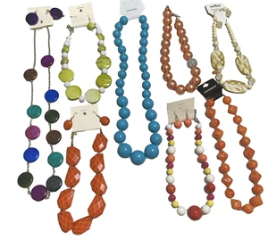 Chunky MOD 70's Statement Necklaces/earrings Lot of 13 Colorful - Picture 1 of 9