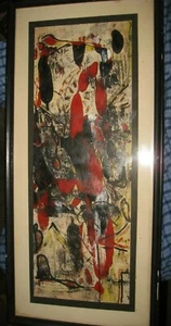 Pintura abstracta roja y negra firmada reverso Sally Steffler Jackson Pollock? - Imagen 1 de 5