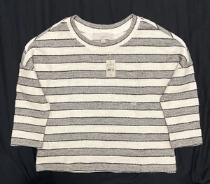 Ann Taylor LOFT Petites XSP grau Tweed Streifen Sweatshirt Pullover Oberteil neu mit Etikett - Bild 1 von 14
