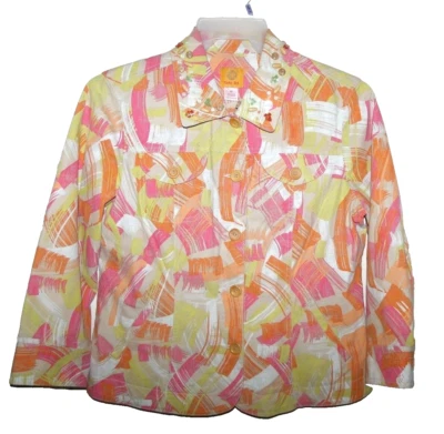 Ruby Rd Orange Pink Green White Beige Button Front Beaded Jacket 12 - Image 1 of 4