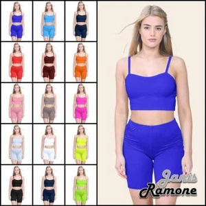 Para mujeres Prendas para el torso recortadas de tiras lisas Ciclismo Conjunto corto Informal Coord Ropa de salón de verano - Imagen 1 de 11