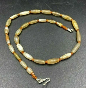 Vintage Necklace Antique Old Banded Agate Beads Ancient Pyu City States Burma - Picture 1 of 11