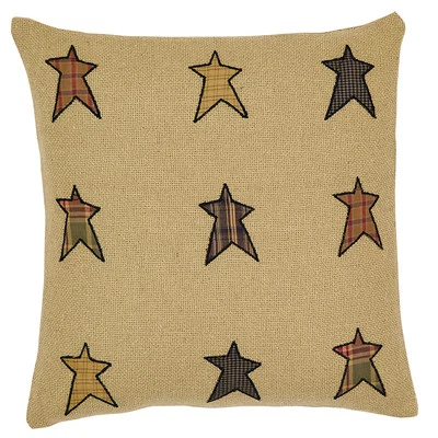STRATTON BURLAP APPLIQUE STAR DECORATIVE ACCENT PILLOW COVER 16X16" - Image 1 of 3