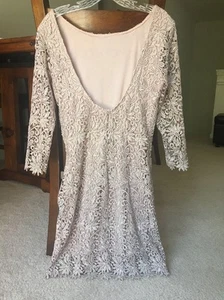 Beautiful Beige See-through Flower Pattern Knee Length Dress US Size Large - Picture 1 of 10