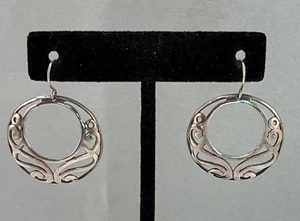 JZ 925 Sterling Silver Round Scroll Dangle Earrings 4.9 Grams - Picture 1 of 10