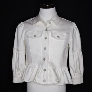 Chaqueta Denim Cinq A Sept Lizzie Peplum Blanca Con Botones Talla 4 - Imagen 1 de 8