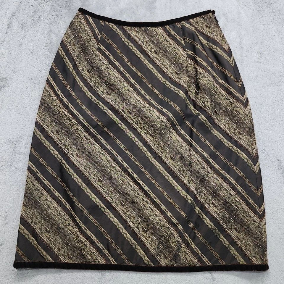 J.Jill Skirt Womens 2P PETITE Brown Velvet Trim Striped Wool Alpaca Blend A-Line - Image 1 of 4