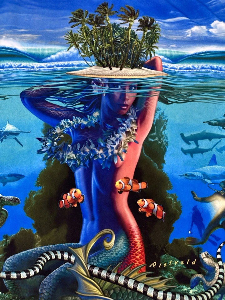 Camisa De Colección Rietveld Sexy Sirena Océano Tropical M Talla L Hecha en EE. UU. Botton Up Foto 1 de 4