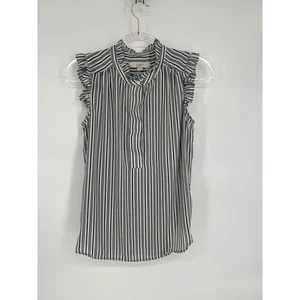 Blusa Top Informal LOFT a Rayas Volantes Cuello Simulado Sin Mangas XS - Imagen 1 de 8
