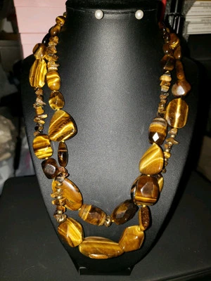 Collar pepita ojo de tigre Cold Water Creek 2 niveles 18" Foto 1 de 4