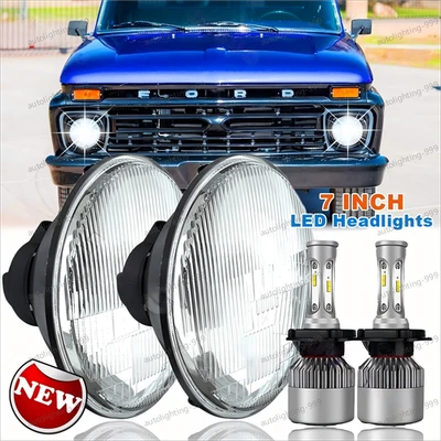 Круглые светодиодные хромированные фары дальнего/ближнего света 2 X 7 дюймов для грузовика Ford F100 F150 F250 - Изображение 1 из 4