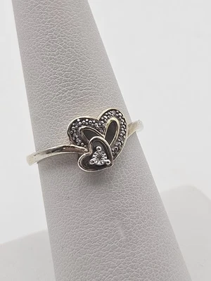 Anillo de oro 925 sobre plata con corazón de diamantes talla 7 Foto 1 de 3