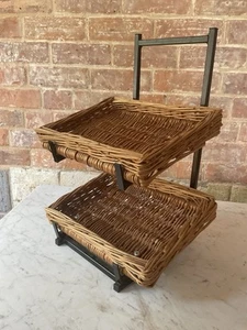 Shop Display Or Kitchen Counter Storage Double Whicker Basket Metal Frame - Picture 1 of 9