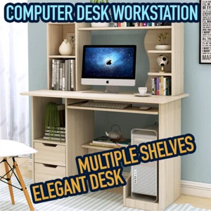 New Yorker Computer Desk +Hutch Workstation 10 Shelves 2 Drawers Huge Storage - Picture 1 of 17