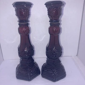 VTG. 1976-1993 Avon 1876 Cape Code Pattern Ruby Red Glass Candle Holder Two (2) - Picture 1 of 4