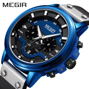 Megir New Men's Watches Chronograph Sports Watch Waterproof Leather Quartz watch - Picture 1 of 15