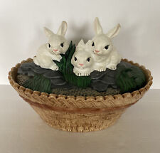 Easter Bunny on Weaved Ceramic Basket w Lid Candy/Trinket Dish Please See Pics !