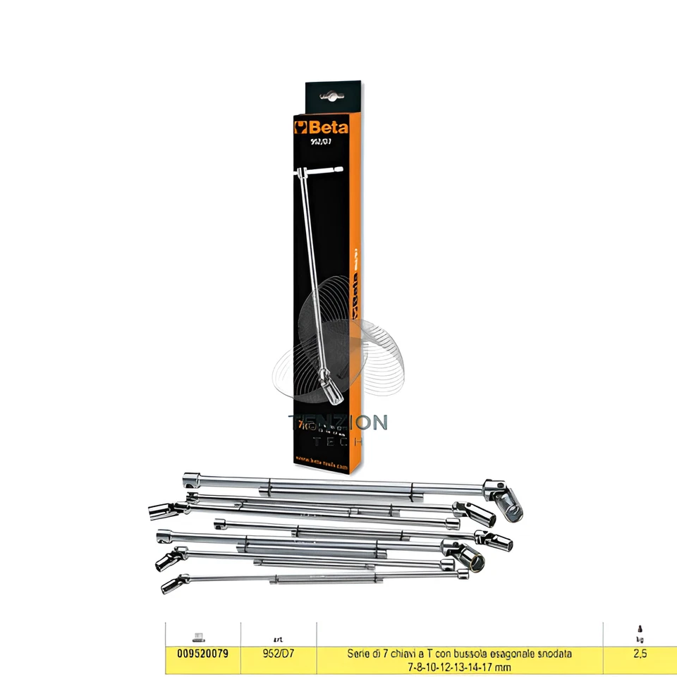 Set 7 Chiavi A T Bussole Esagonali Snodate 7-17mm - Beta 952/D7 - Immagine 1 di 1