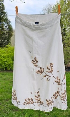 Falda SAINT TROPEZ WEST Talla 4 Lino y Rayón Completamente Forrada Natural Floral CUENTAS Foto 1 de 4