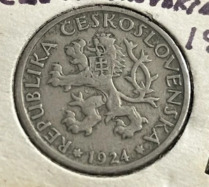 1924 Czechoslovakia 1 Koruna KM# 4 - Picture 1 of 2