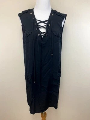 Moschino дешевый и шикарный 10 черный грузовой Shift платье шнурует вверх V шеи шелковая смесь - Изображение 1 из 4