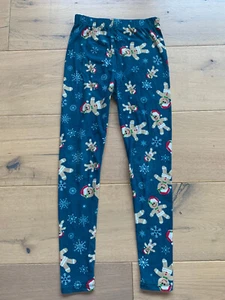 Holiday Gingerbread Leggings Christmas Pants for Kids size Large Blue Snowflake - Picture 1 of 3