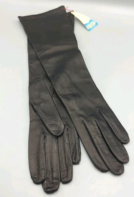 Vintage Ladies Leather Long Gloves Sz 7 NWT Gant Jonquet 15.5" 100% Silk Lined  - Image 1 of 4