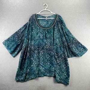 Catherines 5X Teal Blue Beaded Scoop Neck Flowy Blouse 3/4 Sleeve Plus Size Top - Picture 1 of 7