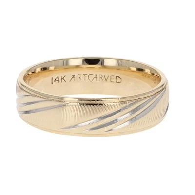 5.9mm Diamond-Cut Pattern Wedding Band 14k Multi-Tone Gold 6.53 Grams - Image 1 of 4