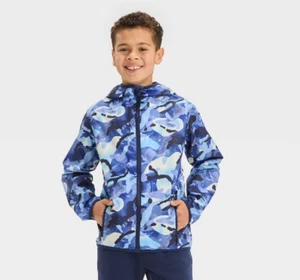 [NWT] All In Motion Blue Camouflage Windbreaker Jacket Size Large (10/12) - Picture 1 of 10