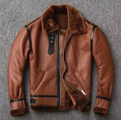 100% Sheepskin Real Fur Leather Jacket RAF Pilot US Navy Flight Bomber Men Irvin - Image 1 of 3