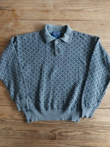 Vtg Pendleton Sweater Button Henley Gray Navy Pattern 100% Cotton Soft Mens M/L - Picture 1 of 6