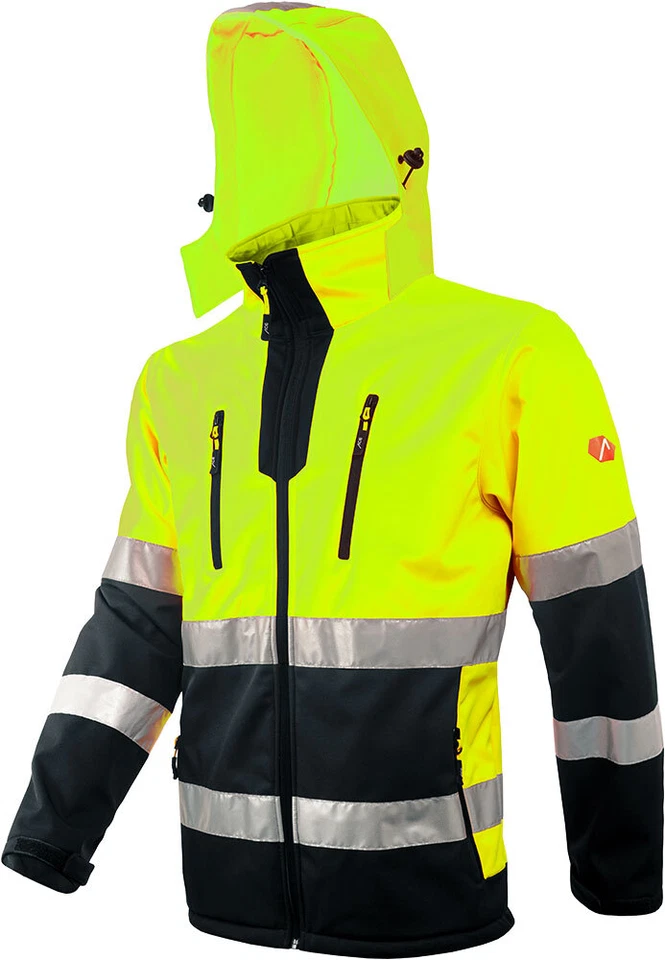 ACE Neon Softshell-Warnjacke Warnschutz-Jacke für Arbeit  abnehmbare Kapuze - Bild 1 von 4