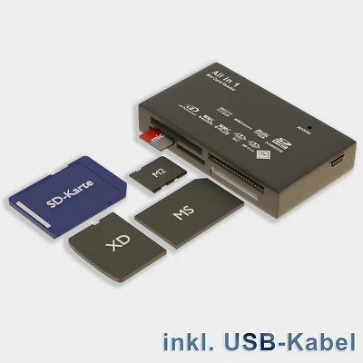 Kartenlesegerät – USB Speicherkartenleser für SD, MicroSD, SDHC, SDXC, CF, XD, M - Bild 1 von 4